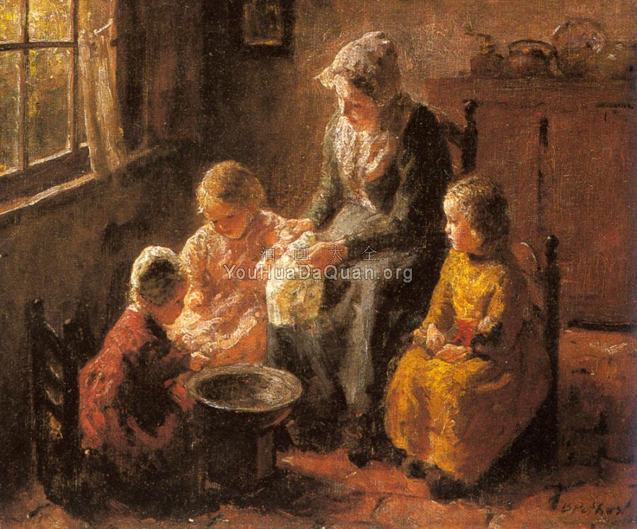 Mother and Children in an Interior - 伯纳德·博彻斯特